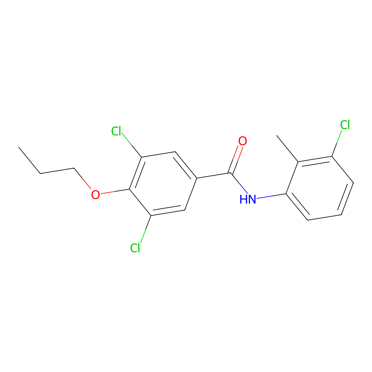 3,5-dichloro-N-(3-chloro-2-methylphenyl)-4-propoxybenzamide molecular structure, CAS 824419-92-3