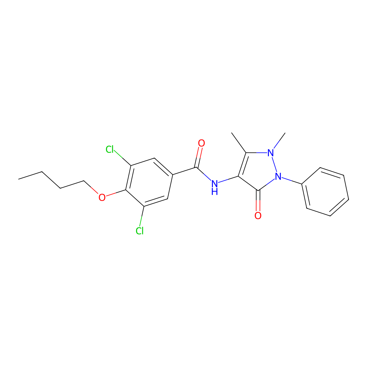 4-butoxy-3,5-dichloro-N-(1,5-dimethyl-3-oxo-2-phenyl-2,3-dihydro-1H-pyrazol-4-yl)benzamide molecular structure, CAS 824420-32-8