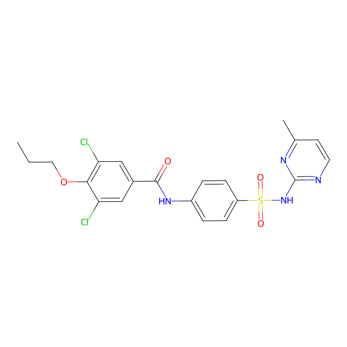 3,5-dichloro-N-{4-[(4-methylpyrimidin-2-yl)sulfamoyl]phenyl}-4-propoxybenzamide molecular structure, CAS 824420-57-7