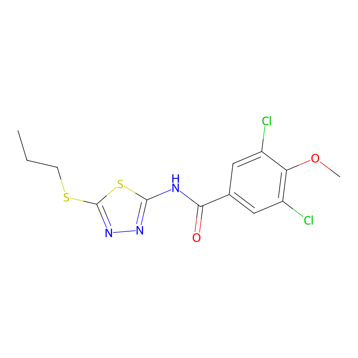 3,5-dichloro-4-methoxy-N-[5-(propylsulfanyl)-1,3,4-thiadiazol-2-yl]benzamide molecular structure, CAS 824420-76-0