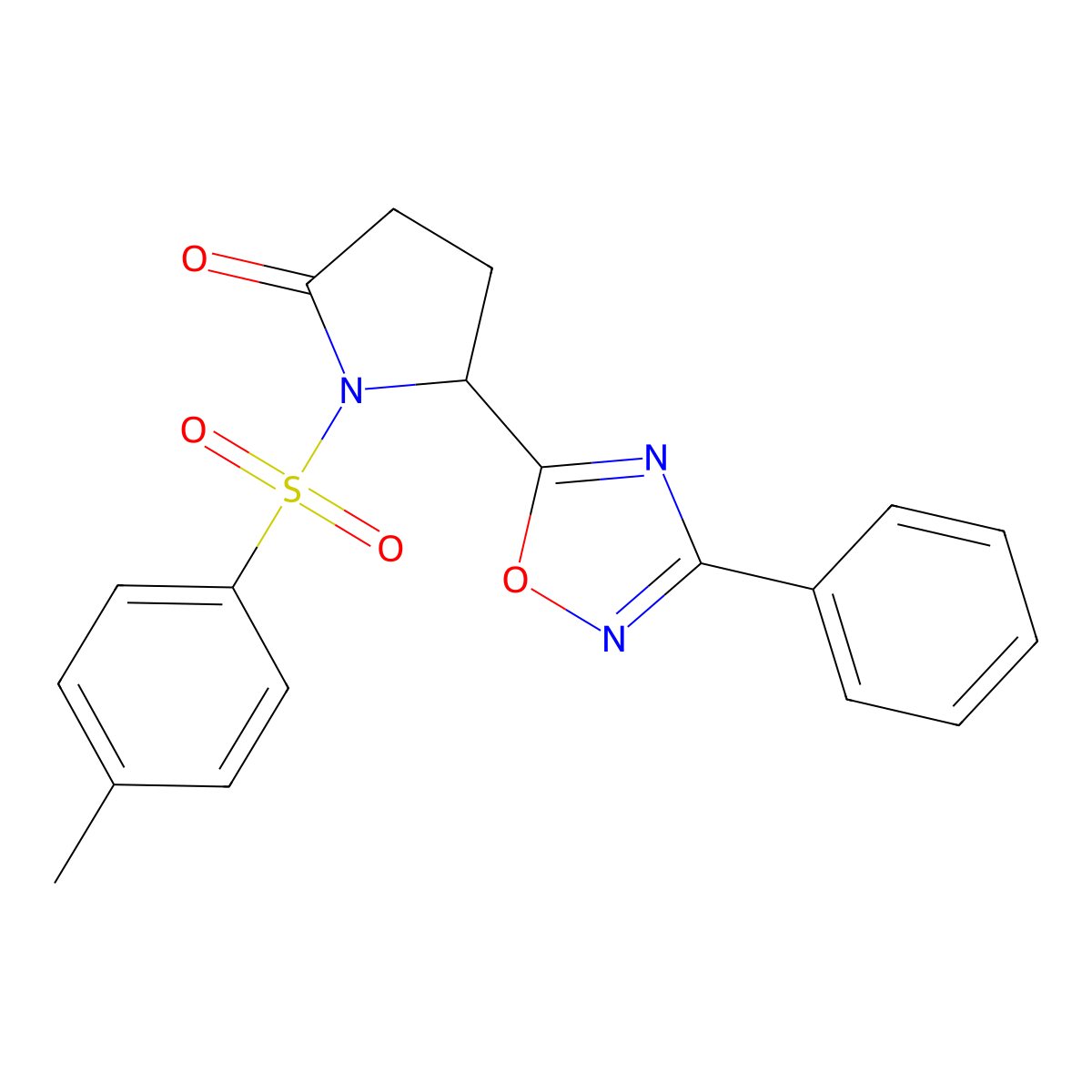 1-(4-Methylphenyl)sulfonyl-5-(3-phenyl-1,2,4-oxadiazol-5-yl)pyrrolidin-2-one molecular structure, CAS 824420-78-2