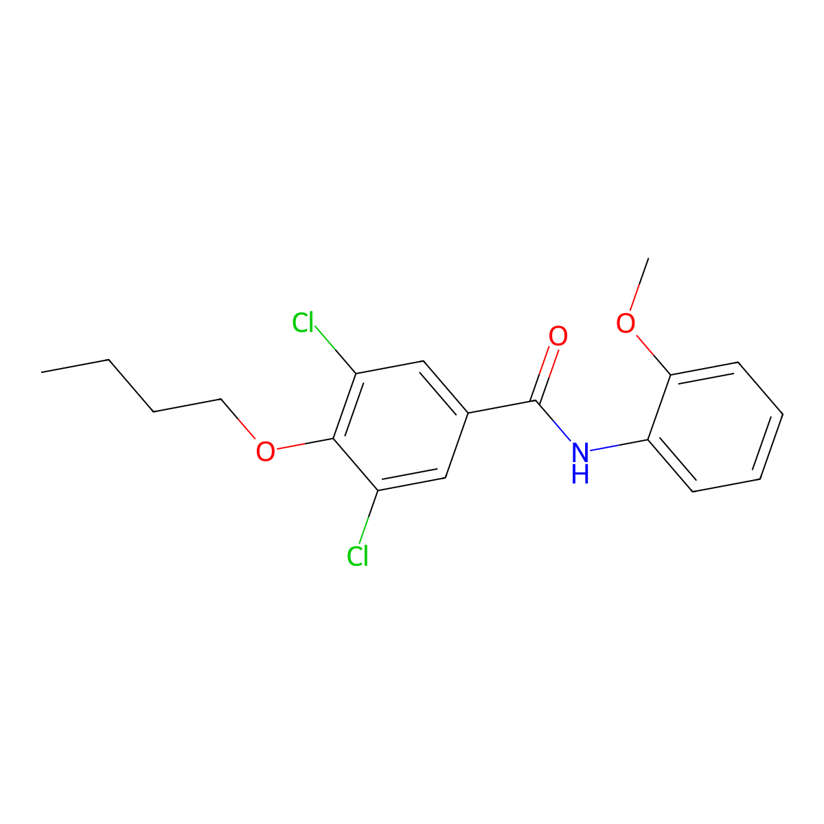 4-butoxy-3,5-dichloro-N-(2-methoxyphenyl)benzamide molecular structure, CAS 824420-82-8