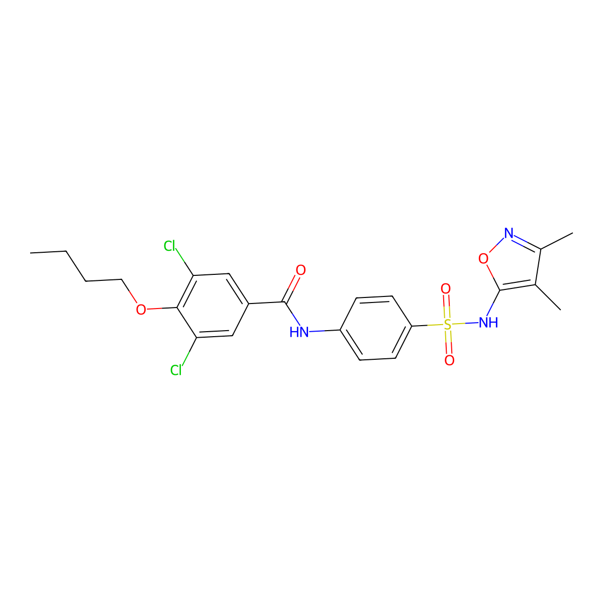 4-butoxy-3,5-dichloro-N-[4-[(3,4-dimethyl-1,2-oxazol-5-yl)sulfamoyl]phenyl]benzamide molecular structure, CAS 824422-12-0