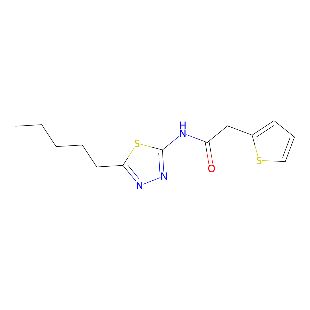 N-(5-pentyl-1,3,4-thiadiazol-2-yl)-2-(thiophen-2-yl)acetamide molecular structure, CAS 824422-22-2