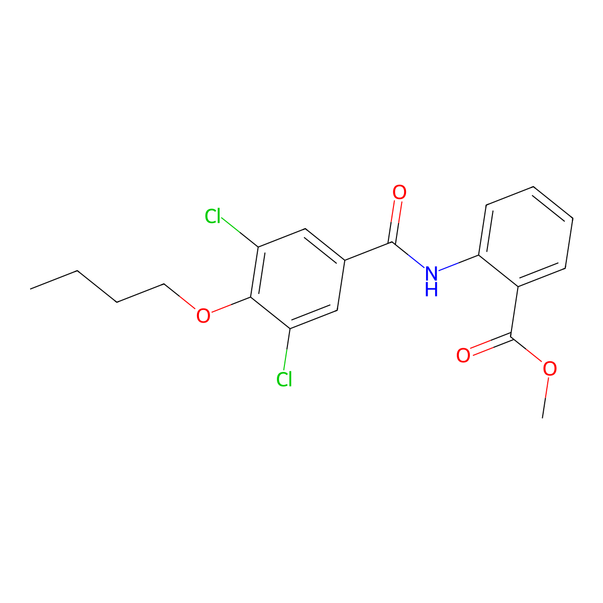 Methyl 2-{[(4-butoxy-3,5-dichlorophenyl)carbonyl]amino}benzoate molecular structure, CAS 824422-23-3