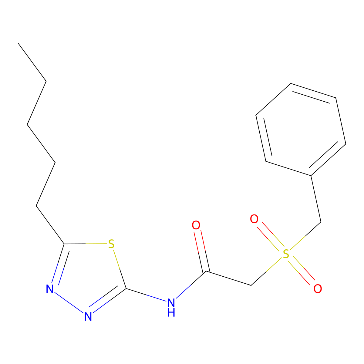 2-(benzylsulfonyl)-N-(5-pentyl-1,3,4-thiadiazol-2-yl)acetamide molecular structure, CAS 824422-35-7