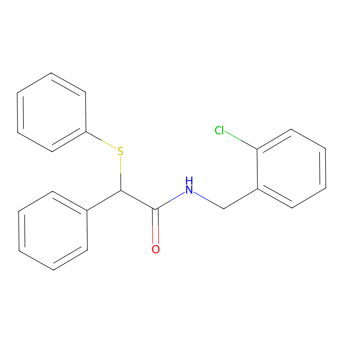 N-(2-chlorobenzyl)-2-phenyl-2-(phenylsulfanyl)acetamide molecular structure, CAS 824422-68-6