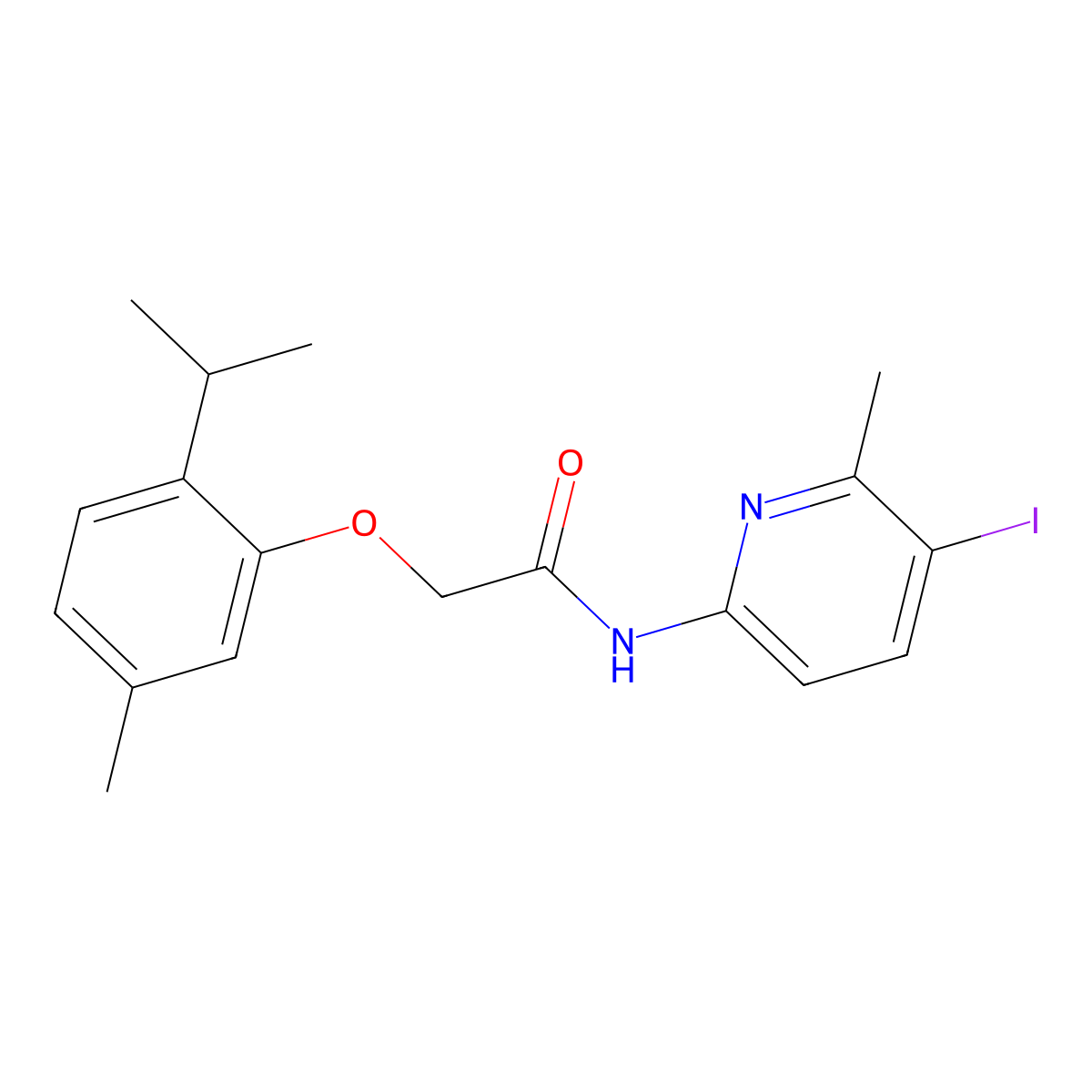 N-(5-iodo-6-methylpyridin-2-yl)-2-(5-methyl-2-propan-2-ylphenoxy)acetamide molecular structure, CAS 824422-85-7
