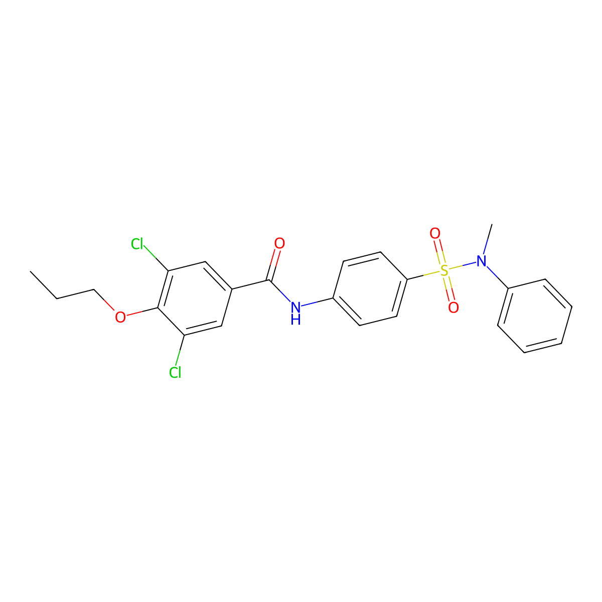 3,5-dichloro-N-[4-[methyl(phenyl)sulfamoyl]phenyl]-4-propoxybenzamide molecular structure, CAS 824423-08-7