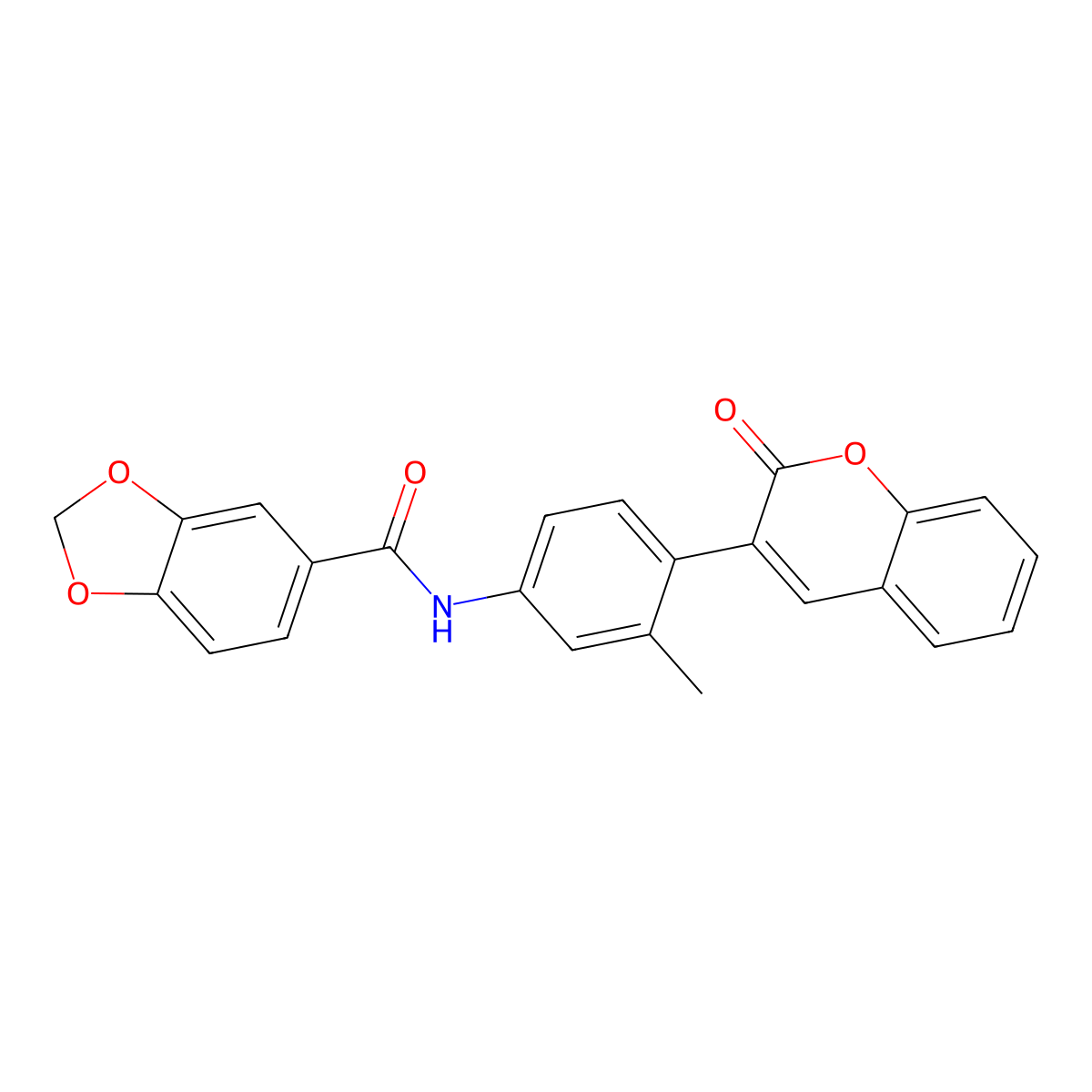 N-[3-methyl-4-(2-oxochromen-3-yl)phenyl]-1,3-benzodioxole-5-carboxamide molecular structure, CAS 824423-32-7