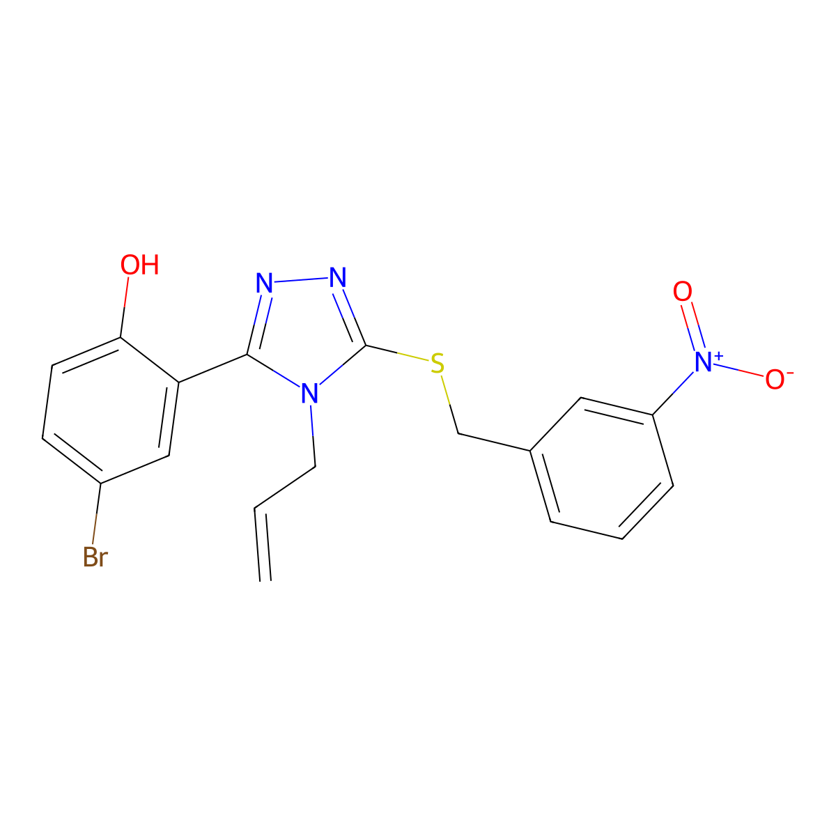 2-(4-allyl-5-((3-nitrobenzyl)thio)-4H-1,2,4-triazol-3-yl)-4-bromophenol molecular structure, CAS 824423-75-8