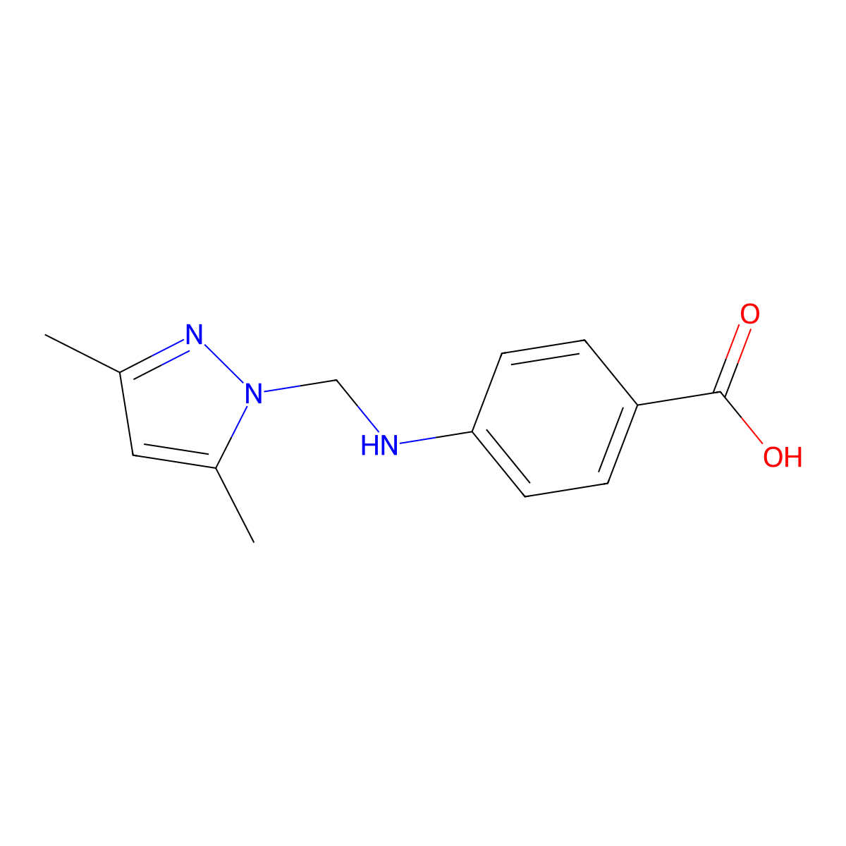 Benzoic acid, 4-[[(3,5-dimethyl-1H-pyrazol-1-yl)methyl]amino]- molecular structure, CAS 824431-10-9