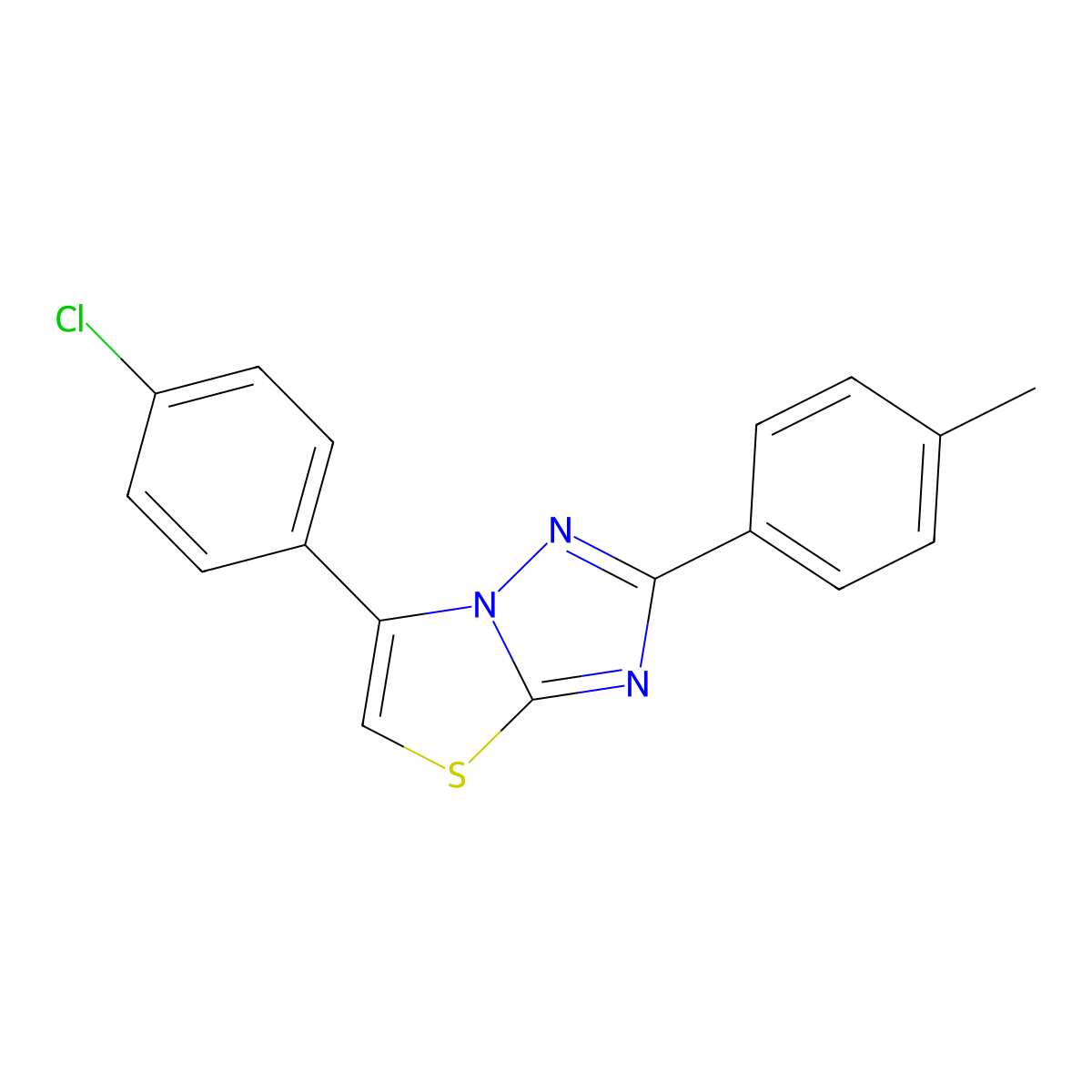 Thiazolo[3,2-b][1,2,4]triazole, 6-(4-chlorophenyl)-2-(4-methylphenyl)- molecular structure, CAS 82450-99-5