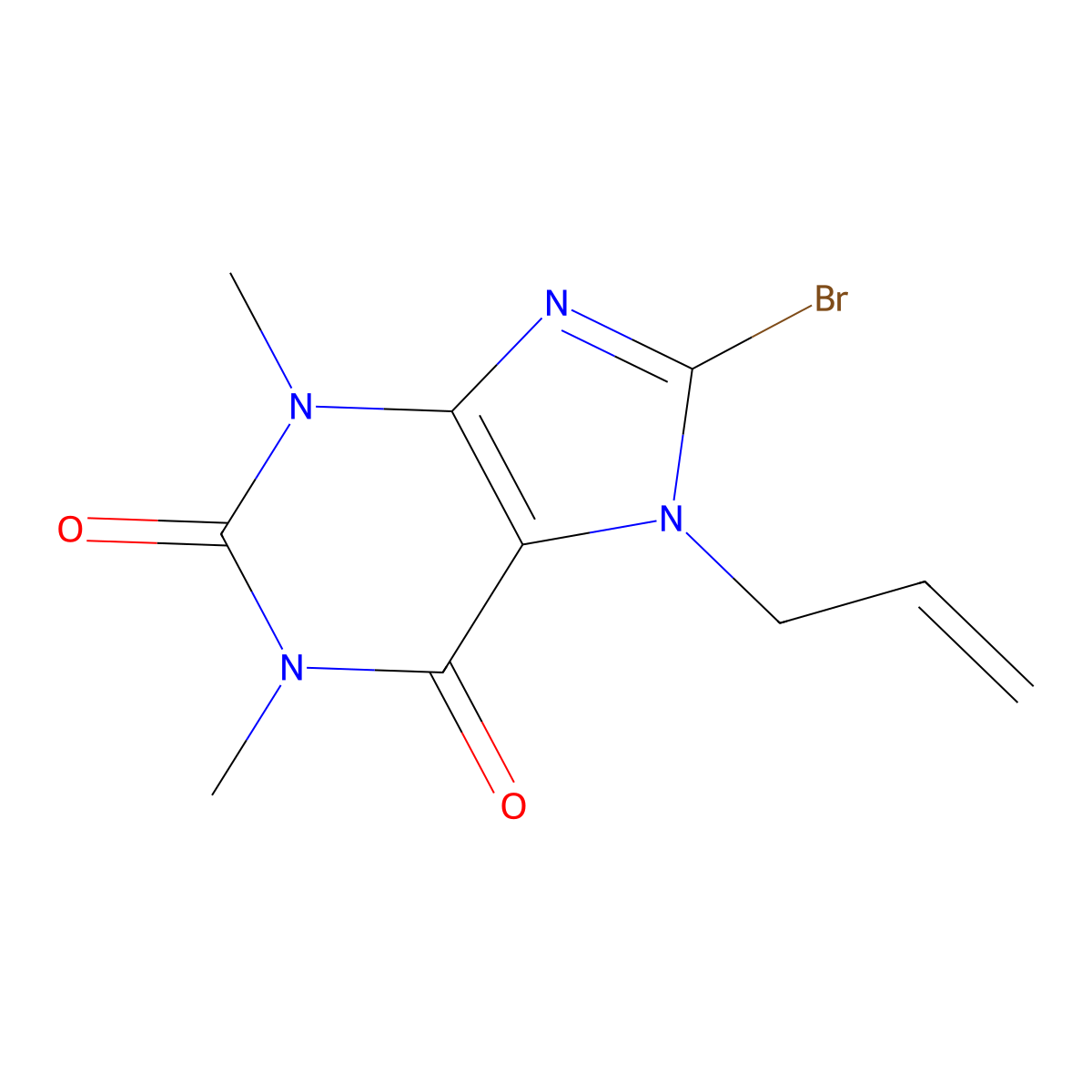 8-bromo-1,3-dimethyl-7-(prop-2-en-1-yl)-2,3,6,7-tetrahydro-1H-purine-2,6-dione molecular structure, CAS 82463-67-0