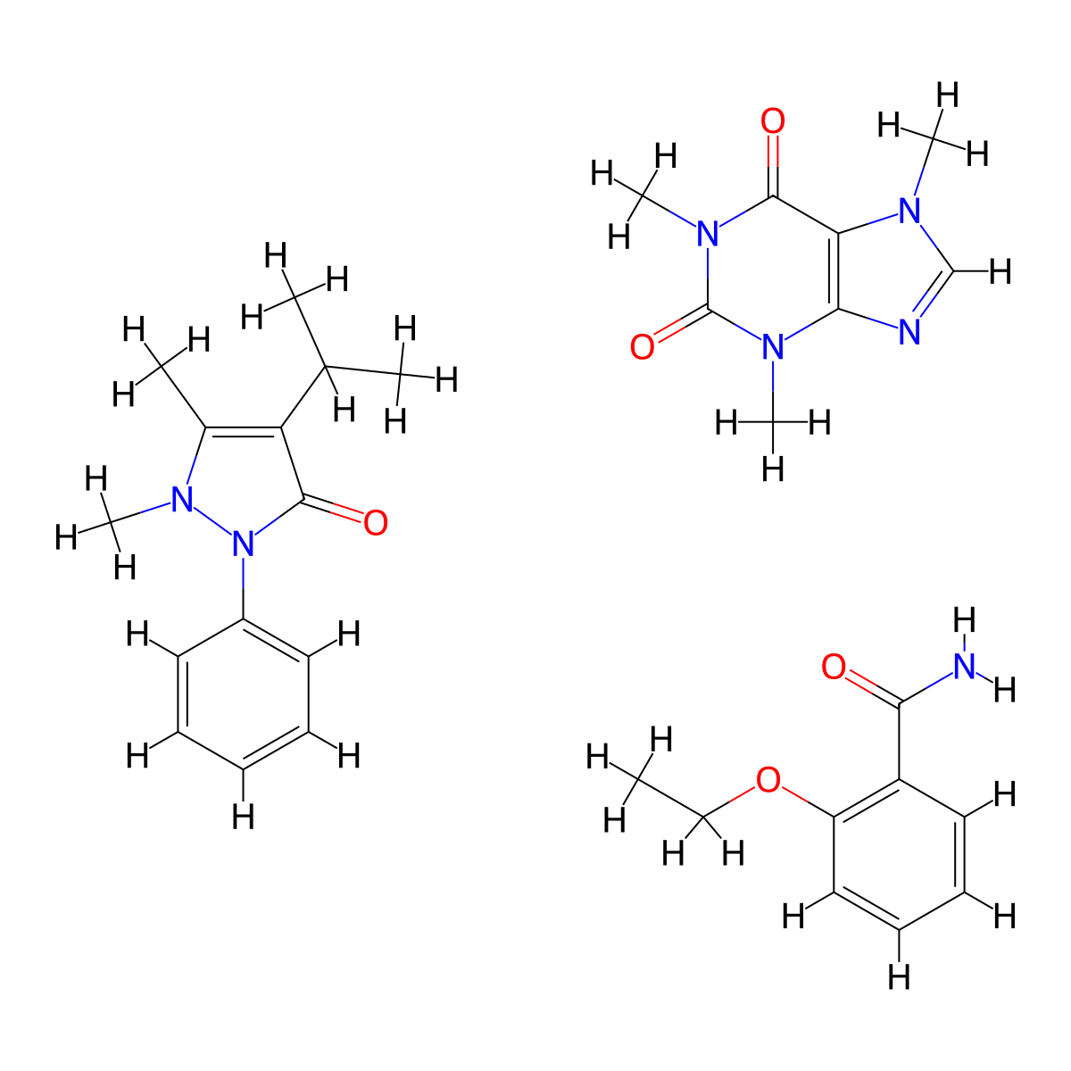Isopropylantipyrine mixed with ethenzamide and caffeine monohydrate (3:5:1) molecular structure, CAS 82464-70-8