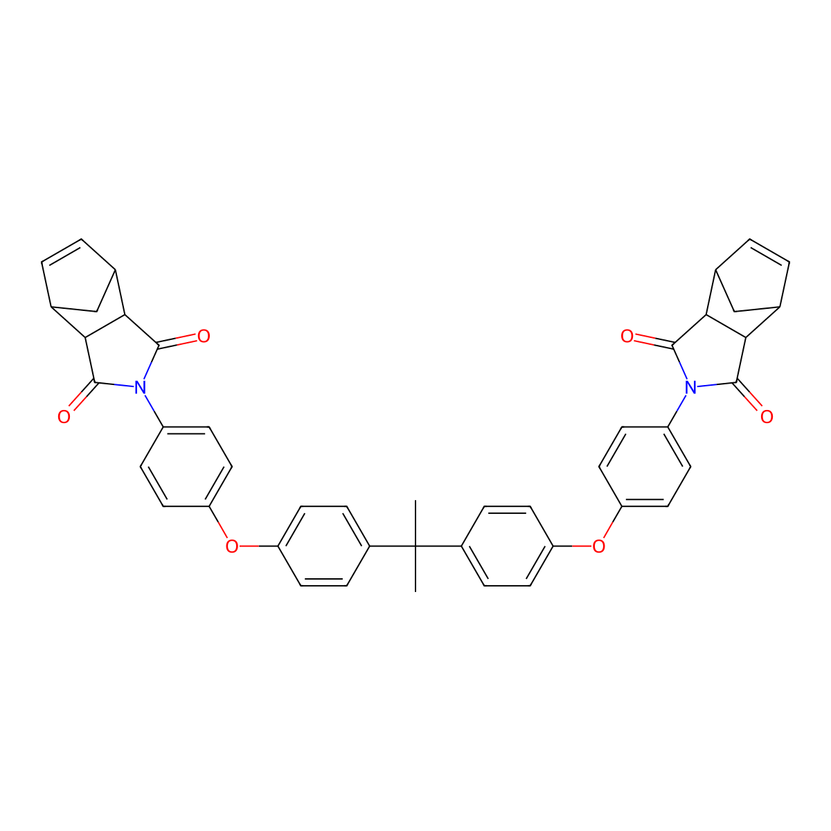 2,2'-[propane-2,2-diylbis(benzene-4,1-diyloxybenzene-4,1-diyl)]bis(3a,4,7,7a-tetrahydro-1H-4,7-methanoisoindole-1,3(2H)-dione) molecular structure, CAS 82473-25-4