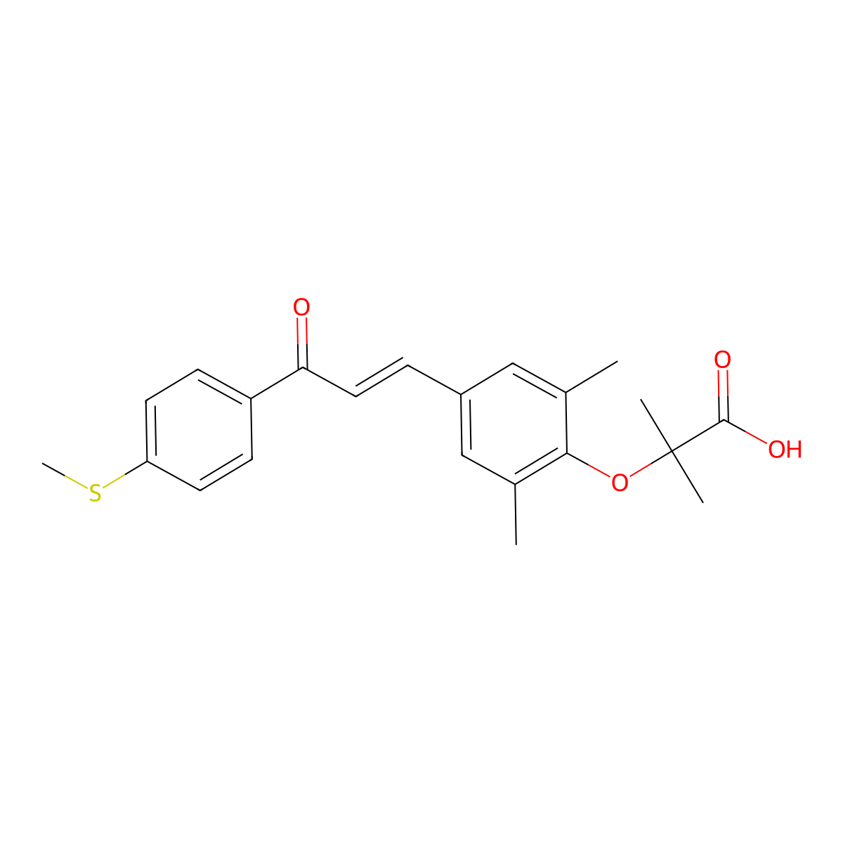 2-(2,6-Dimethyl-4-((1E)-3-(4-(methylthio)phenyl)-3-oxo-1-propen-1-yl)phenoxy)-2-methylpropanoic acid molecular structure, CAS 824932-88-9