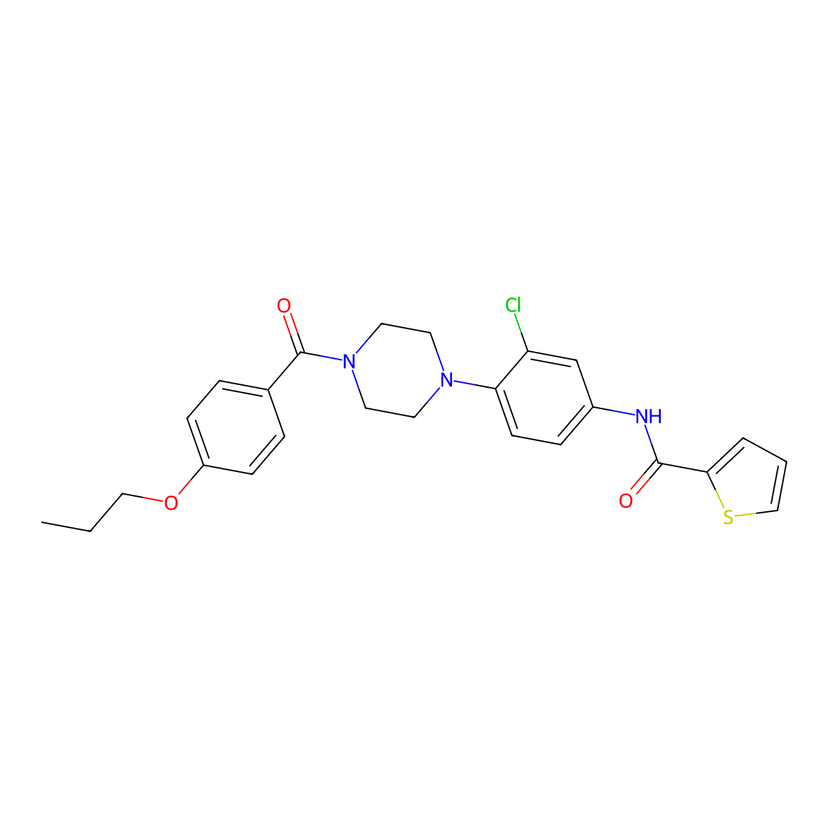 N-[3-chloro-4-[4-(4-propoxybenzoyl)piperazin-1-yl]phenyl]thiophene-2-carboxamide molecular structure, CAS 824941-44-8