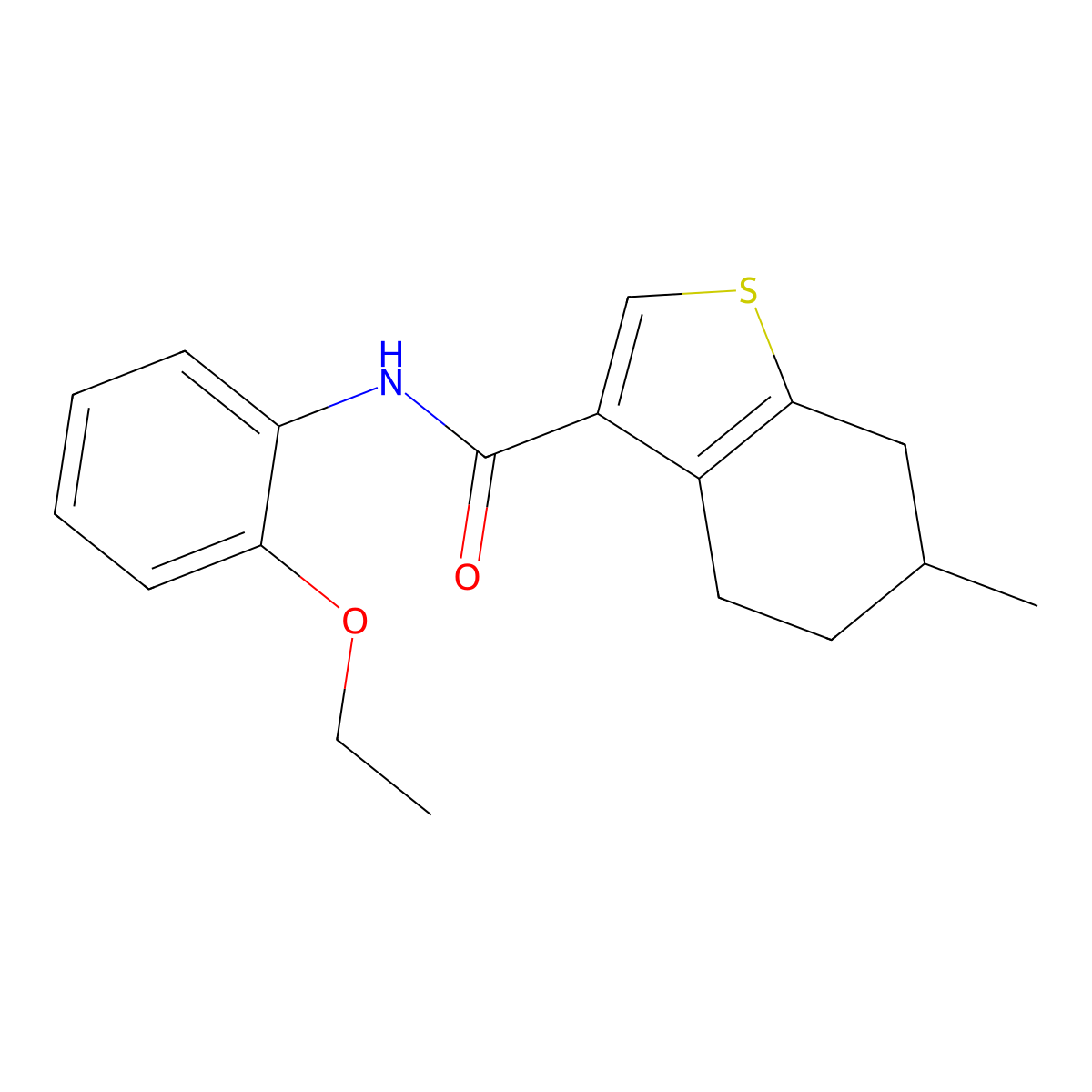 N-(2-ethoxyphenyl)-6-methyl-4,5,6,7-tetrahydro-1-benzothiophene-3-carboxamide molecular structure, CAS 824941-98-2