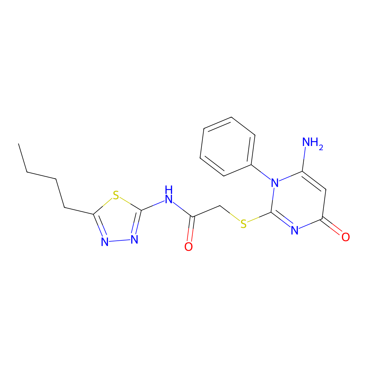 2-(6-amino-4-oxo-1-phenylpyrimidin-2-yl)sulfanyl-N-(5-butyl-1,3,4-thiadiazol-2-yl)acetamide molecular structure, CAS 824942-48-5