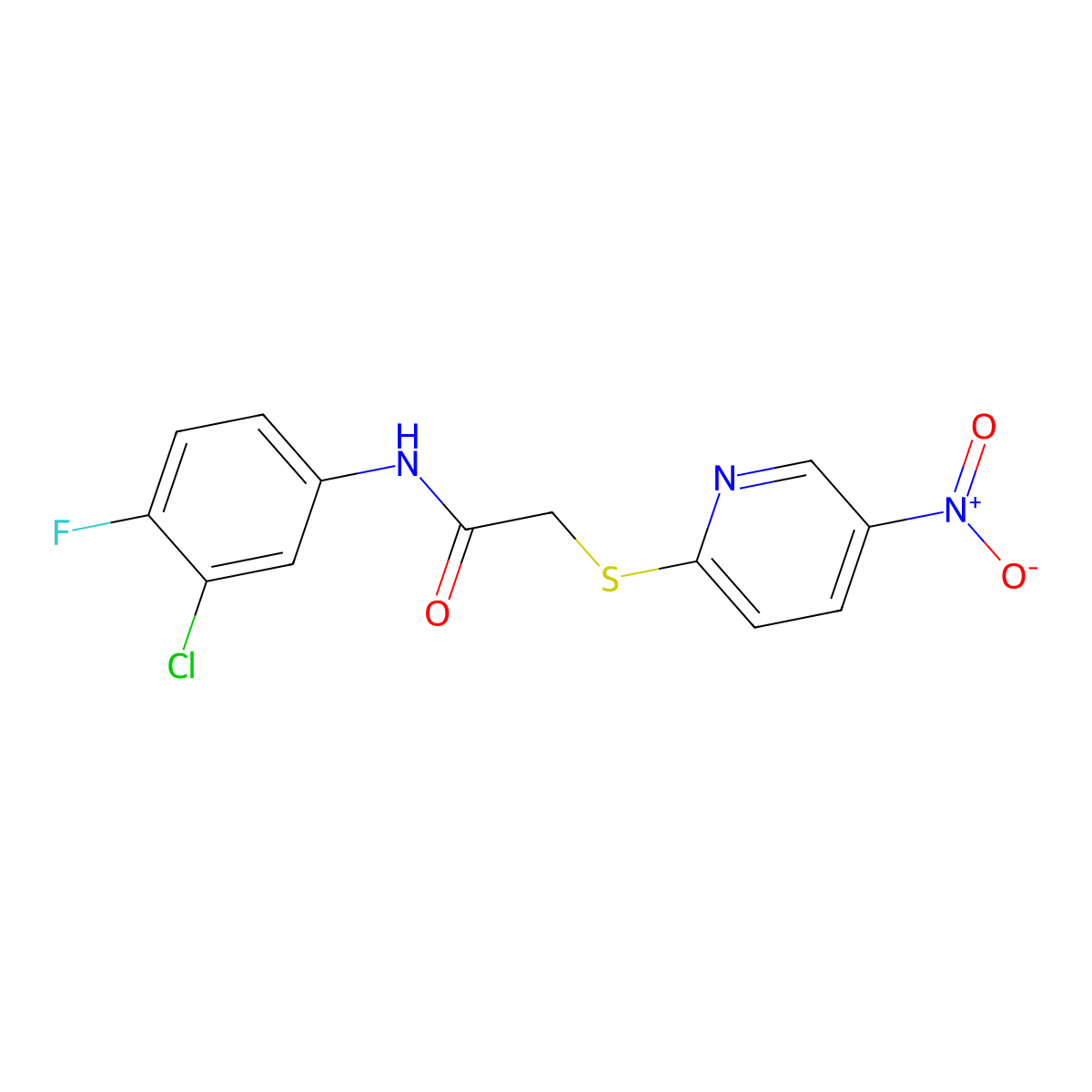 N-(3-chloro-4-fluorophenyl)-2-(5-nitropyridin-2-yl)sulfanylacetamide molecular structure, CAS 824942-60-1