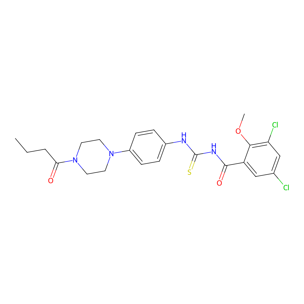N-[[4-(4-butanoylpiperazin-1-yl)phenyl]carbamothioyl]-3,5-dichloro-2-methoxybenzamide molecular structure, CAS 824942-64-5