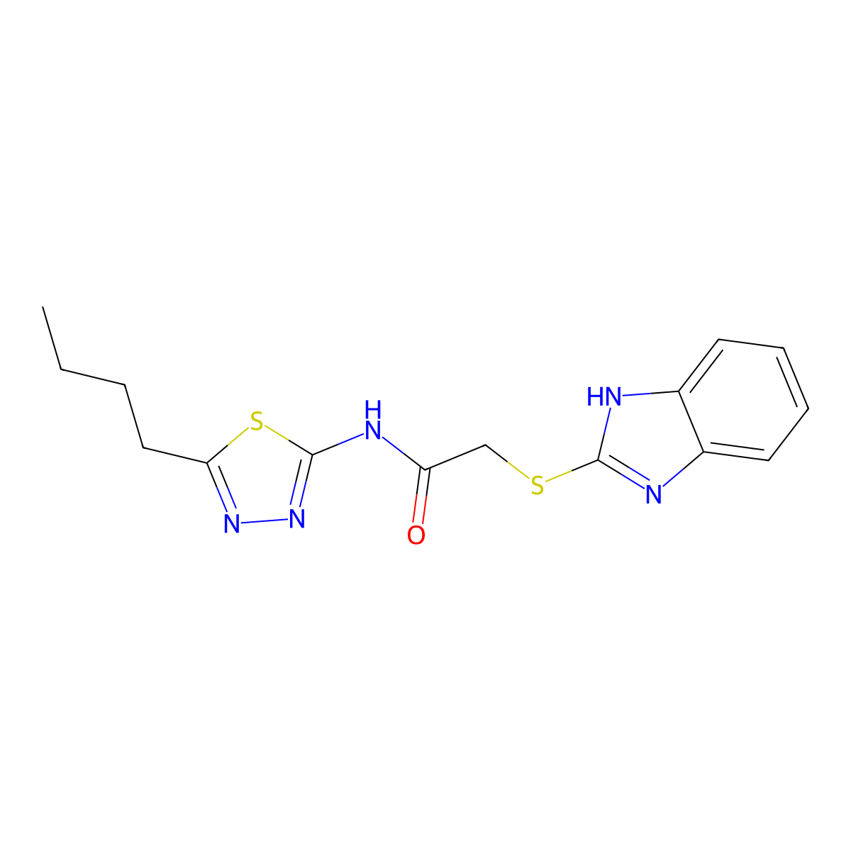2-(1H-benzimidazol-2-ylsulfanyl)-N-(5-butyl-1,3,4-thiadiazol-2-yl)acetamide molecular structure, CAS 824942-65-6