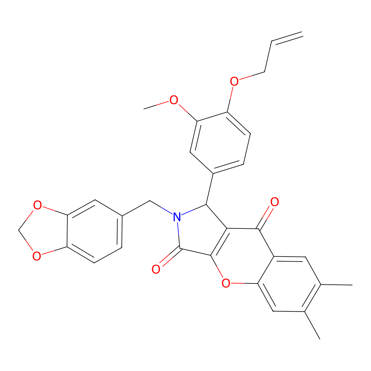 2-(1,3-benzodioxol-5-ylmethyl)-1-(3-methoxy-4-prop-2-enoxyphenyl)-6,7-dimethyl-1H-chromeno[2,3-c]pyrrole-3,9-dione molecular structure, CAS 824942-82-7