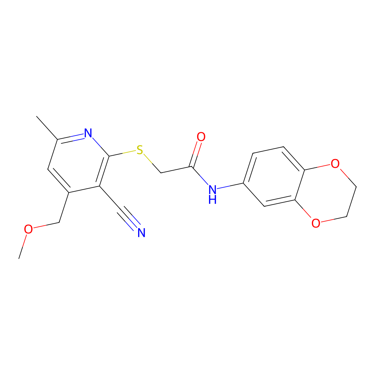 2-[3-cyano-4-(methoxymethyl)-6-methylpyridin-2-yl]sulfanyl-N-(2,3-dihydro-1,4-benzodioxin-6-yl)acetamide molecular structure, CAS 824942-86-1