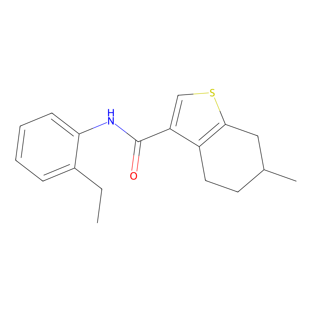 N-(2-ethylphenyl)-6-methyl-4,5,6,7-tetrahydro-1-benzothiophene-3-carboxamide molecular structure, CAS 824943-30-8