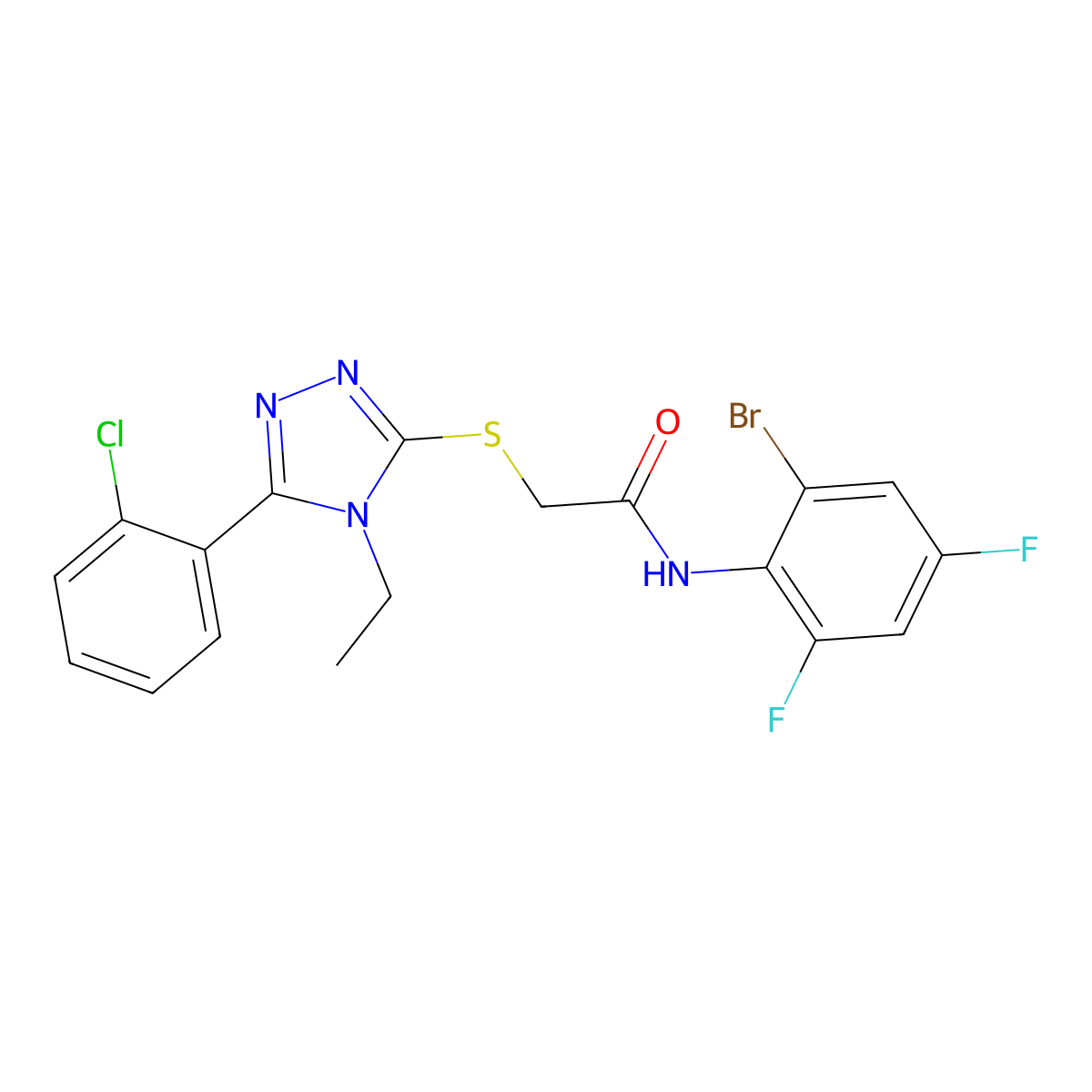 N-(2-bromo-4,6-difluorophenyl)-2-[[5-(2-chlorophenyl)-4-ethyl-1,2,4-triazol-3-yl]sulfanyl]acetamide molecular structure, CAS 824944-07-2