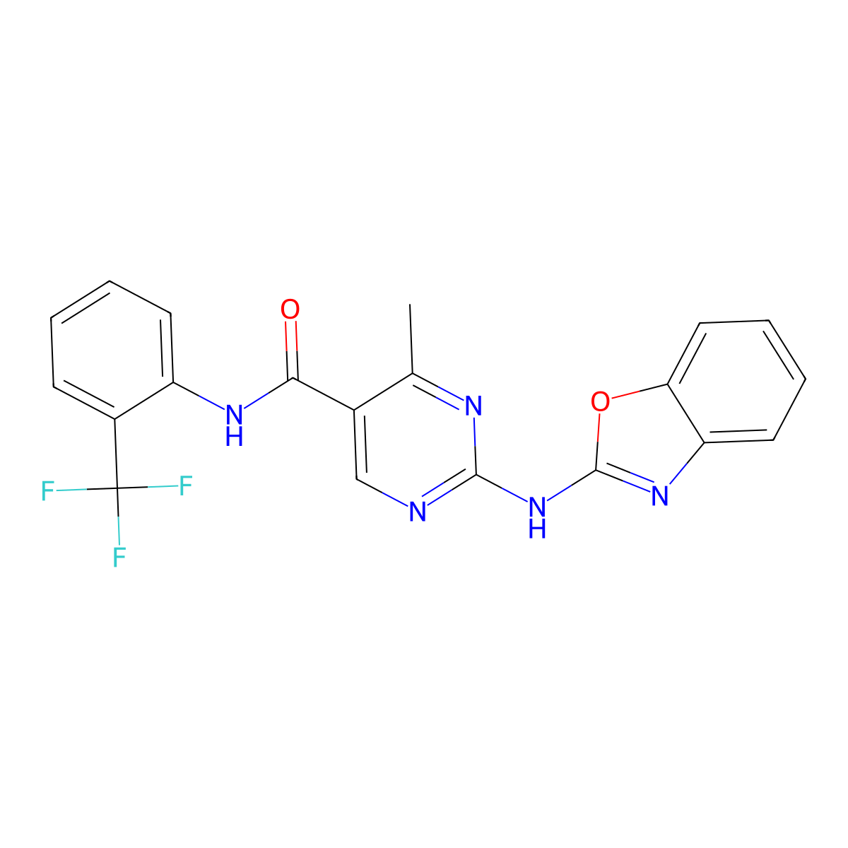 2-(1,3-benzoxazol-2-ylamino)-4-methyl-N-[2-(trifluoromethyl)phenyl]pyrimidine-5-carboxamide molecular structure, CAS 824944-18-5