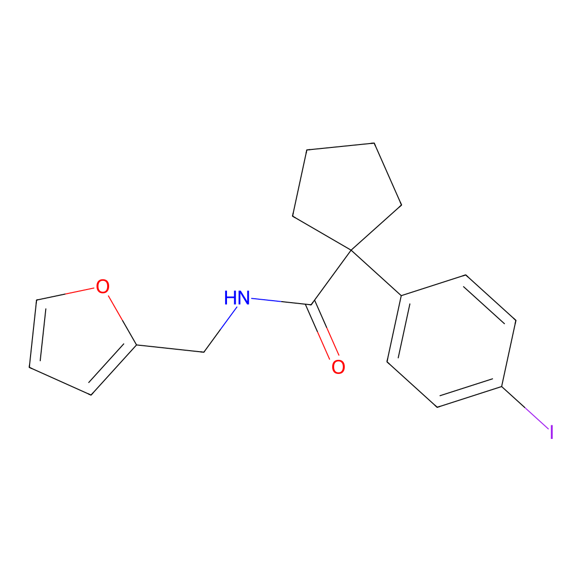 N-(furan-2-ylmethyl)-1-(4-iodophenyl)cyclopentanecarboxamide molecular structure, CAS 824944-40-3