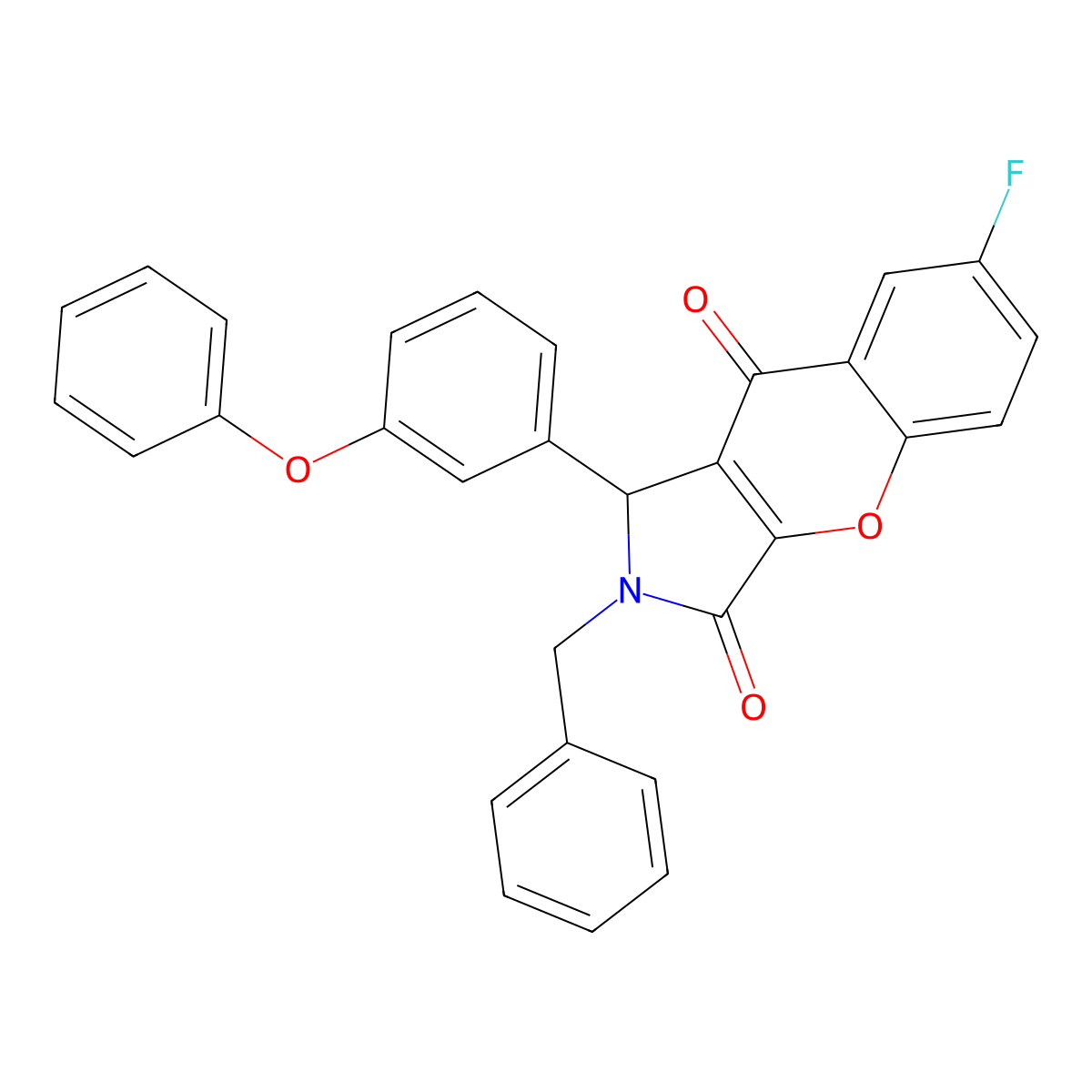 2-benzyl-7-fluoro-1-(3-phenoxyphenyl)-1H-chromeno[2,3-c]pyrrole-3,9-dione molecular structure, CAS 824944-49-2