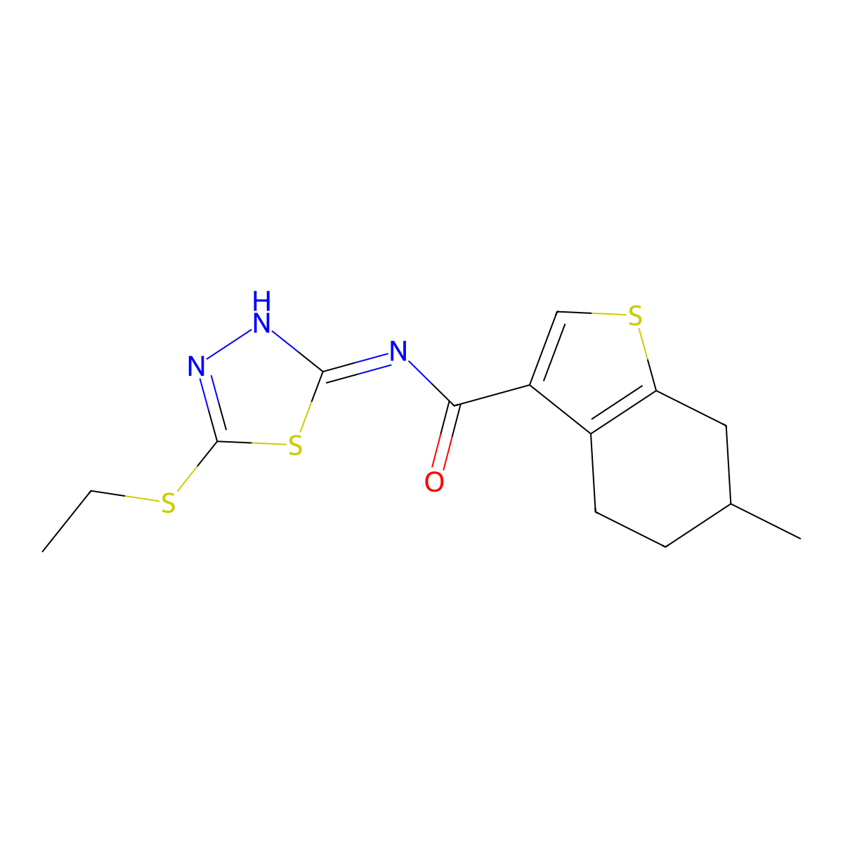 N-(5-ethylsulfanyl-1,3,4-thiadiazol-2-yl)-6-methyl-4,5,6,7-tetrahydro-1-benzothiophene-3-carboxamide molecular structure, CAS 824944-78-7