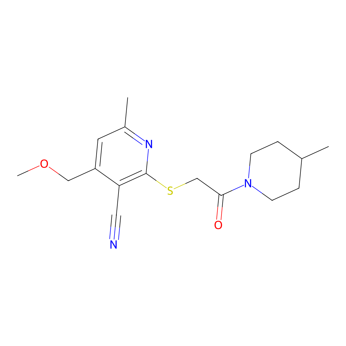 4-(Methoxymethyl)-6-methyl-2-[2-(4-methylpiperidin-1-yl)-2-oxoethyl]sulfanylpyridine-3-carbonitrile molecular structure, CAS 824945-14-4