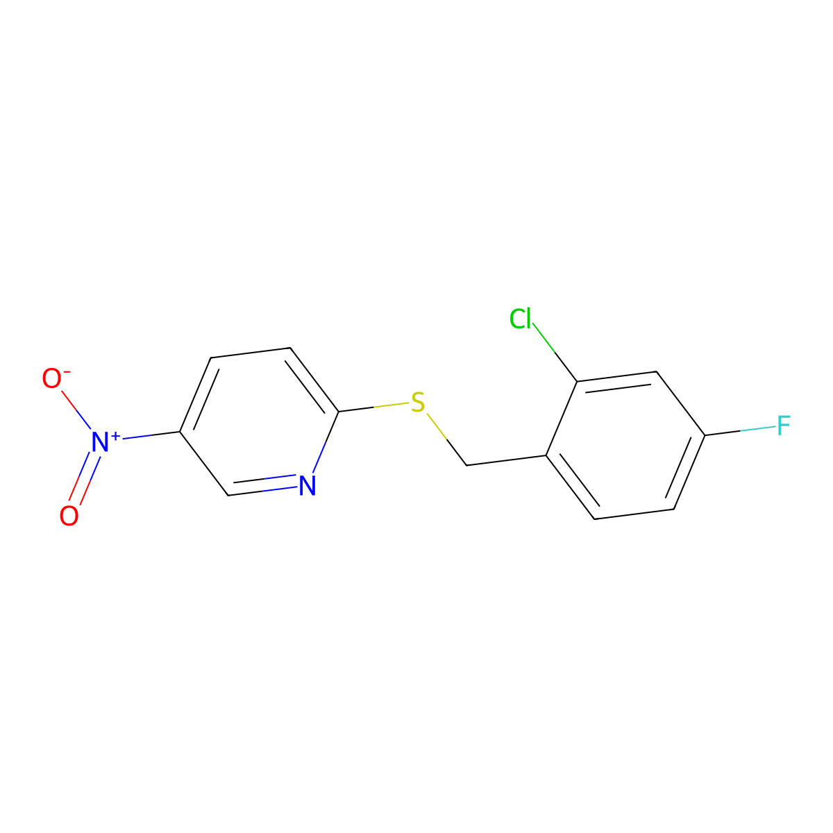 2-[(2-Chloro-4-fluorophenyl)methylsulfanyl]-5-nitropyridine molecular structure, CAS 824945-48-4