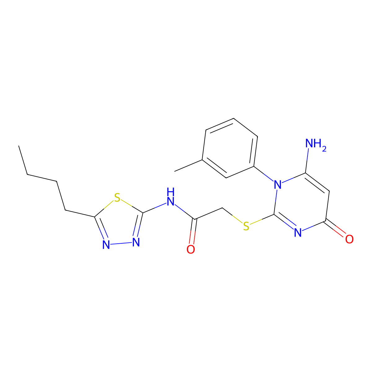 2-[6-amino-1-(3-methylphenyl)-4-oxopyrimidin-2-yl]sulfanyl-N-(5-butyl-1,3,4-thiadiazol-2-yl)acetamide molecular structure, CAS 824945-81-5