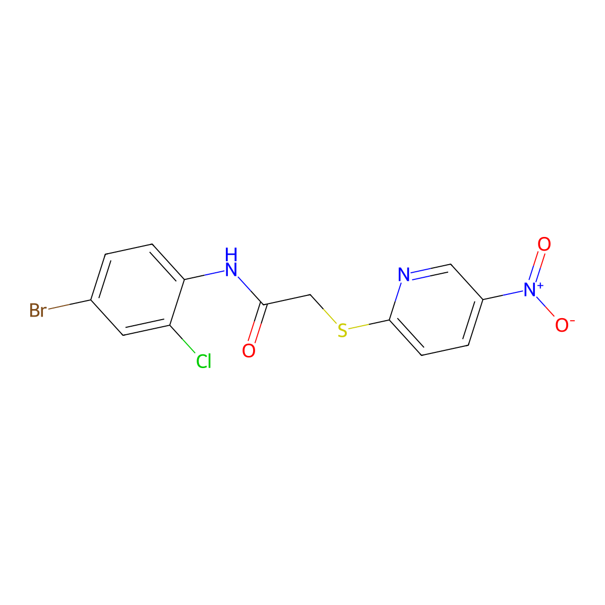 N-(4-bromo-2-chlorophenyl)-2-(5-nitropyridin-2-yl)sulfanylacetamide molecular structure, CAS 824945-83-7