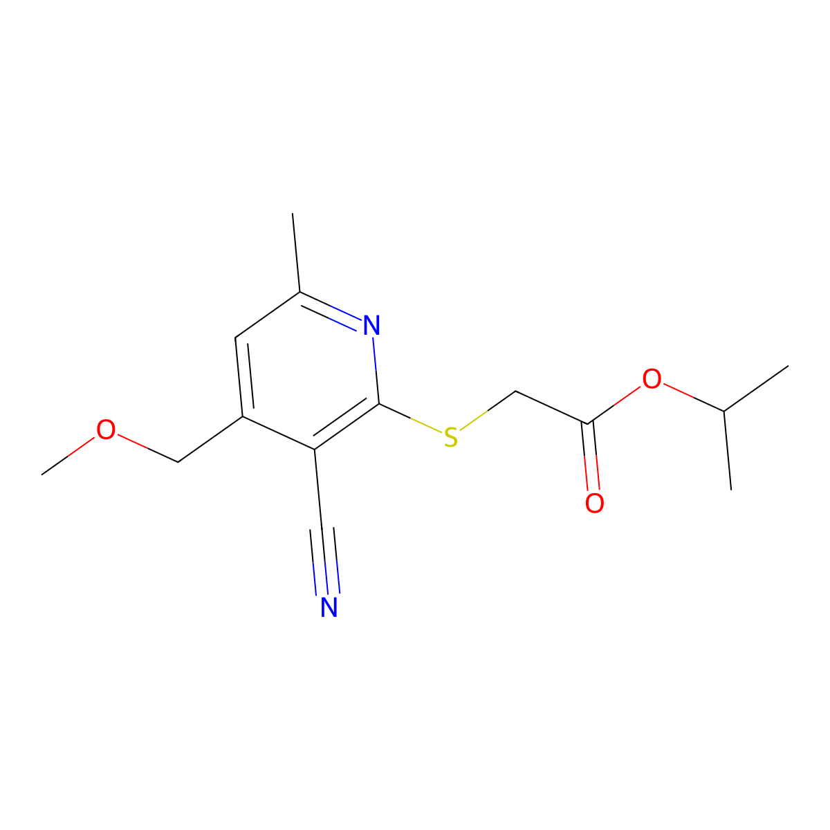 Propan-2-yl {[3-cyano-4-(methoxymethyl)-6-methylpyridin-2-yl]sulfanyl}acetate molecular structure, CAS 824945-85-9