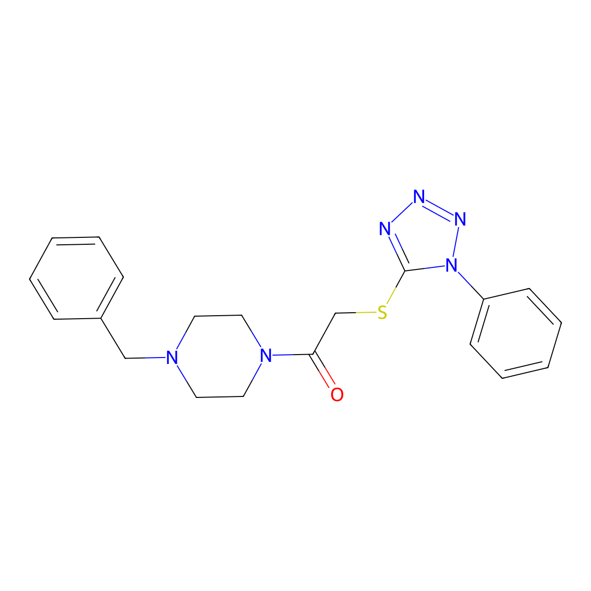 1-(4-Benzylpiperazin-1-yl)-2-(1-phenyltetrazol-5-yl)sulfanylethanone molecular structure, CAS 824945-94-0