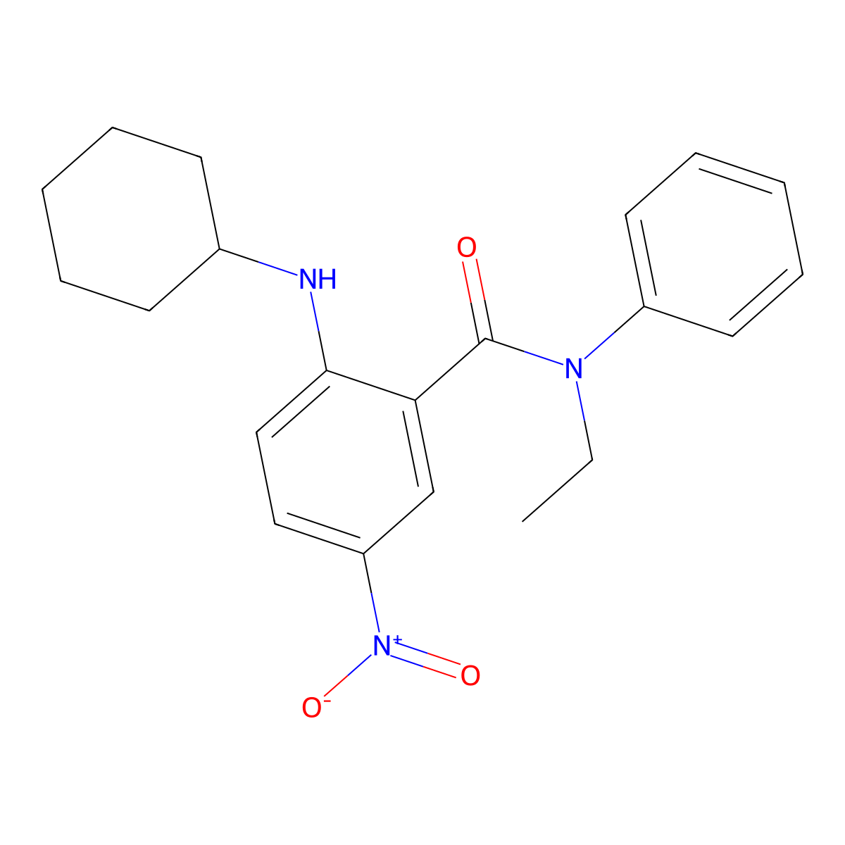 2-(cyclohexylamino)-N-ethyl-5-nitro-N-phenylbenzamide molecular structure, CAS 824945-98-4