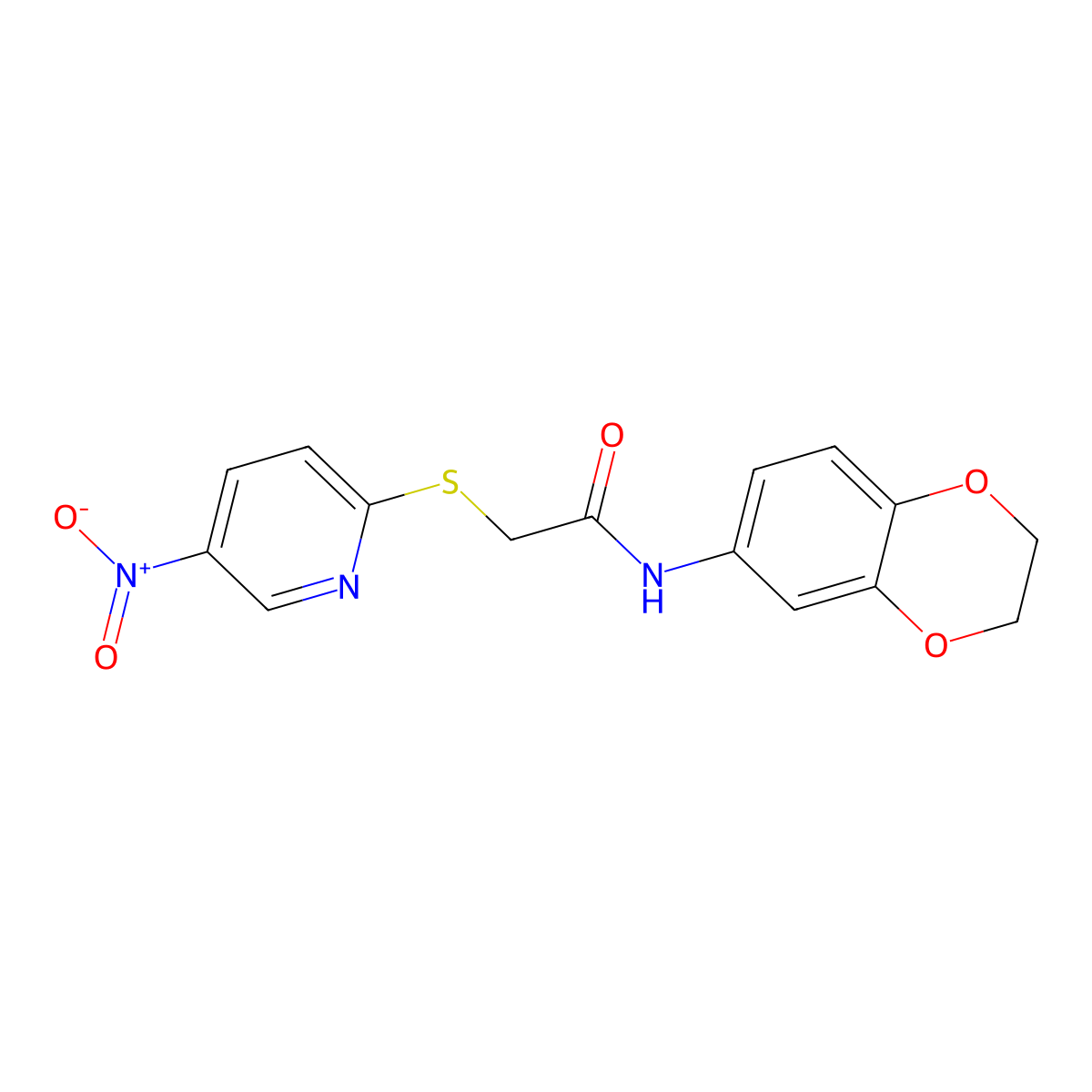 N-(2,3-dihydro-1,4-benzodioxin-6-yl)-2-(5-nitropyridin-2-yl)sulfanylacetamide molecular structure, CAS 824946-18-1