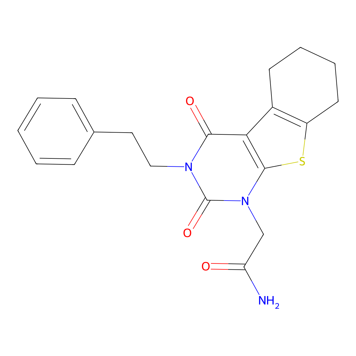 2-[2,4-Dioxo-3-(2-phenylethyl)-5,6,7,8-tetrahydro-[1]benzothiolo[2,3-d]pyrimidin-1-yl]acetamide molecular structure, CAS 824955-16-0