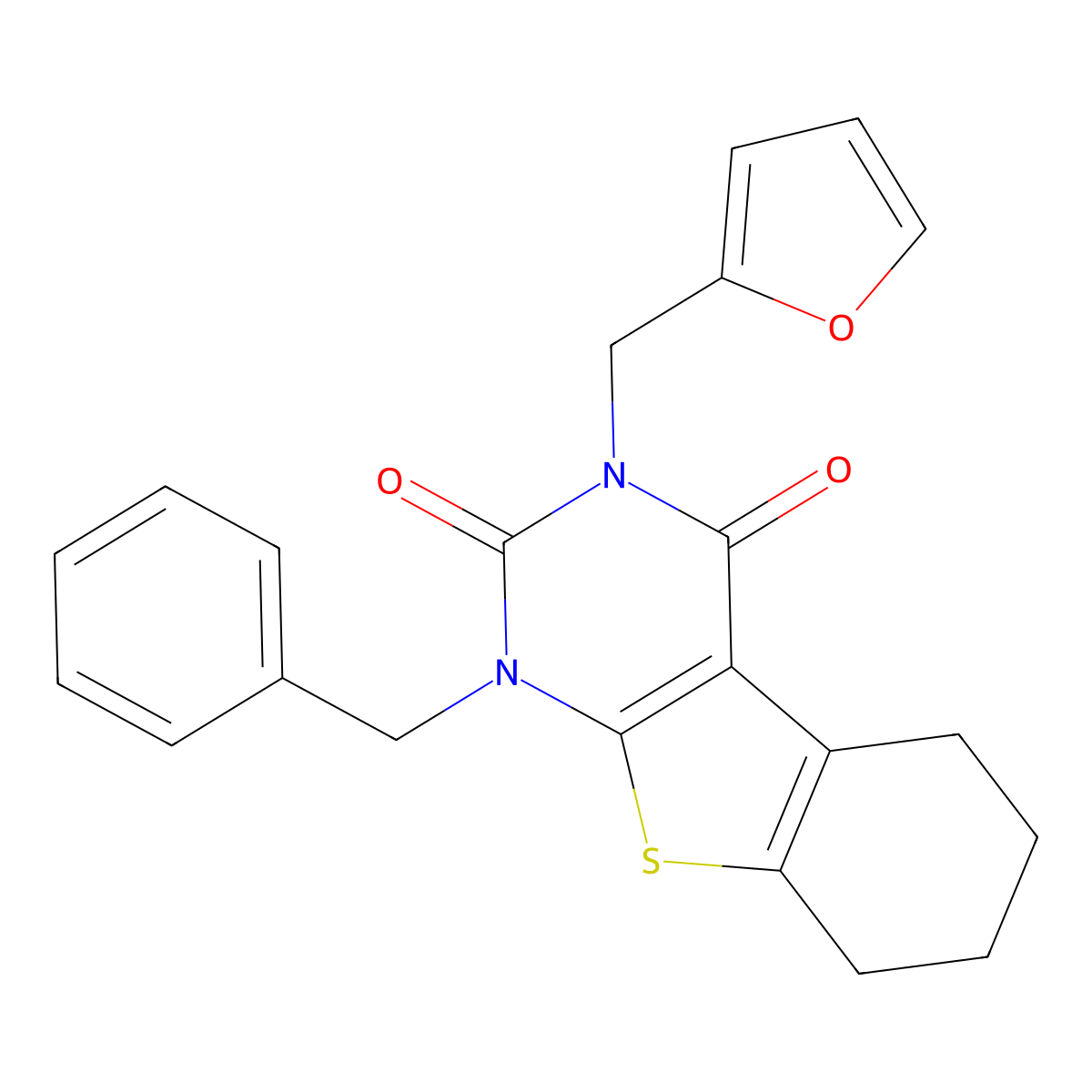 1-Benzyl-3-(furan-2-ylmethyl)-5,6,7,8-tetrahydro-[1]benzothiolo[2,3-d]pyrimidine-2,4-dione molecular structure, CAS 824955-75-1