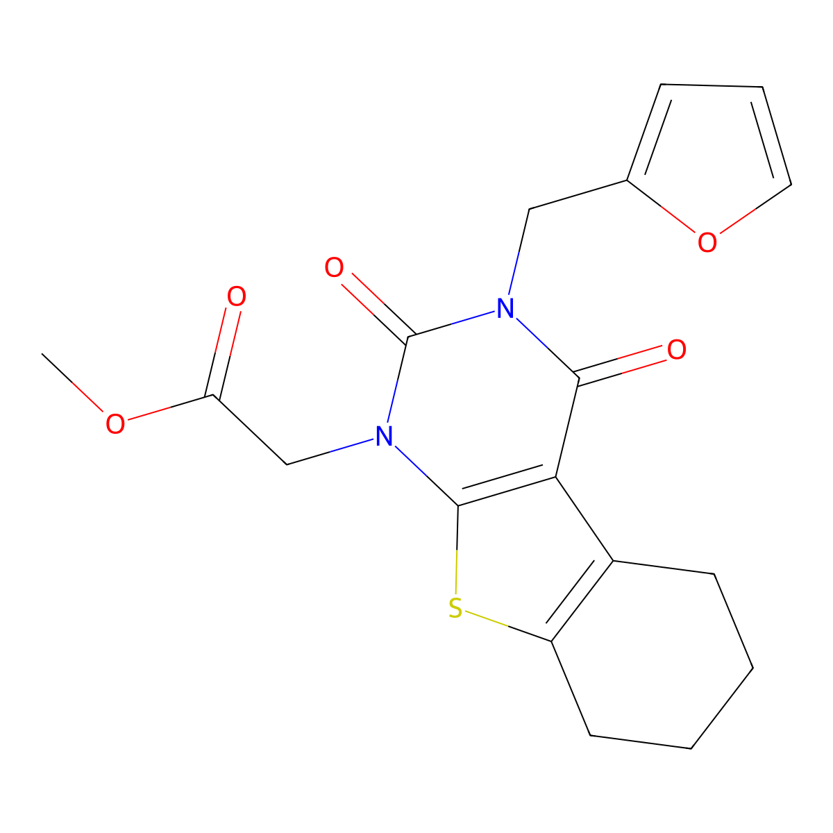 Methyl 2-[3-(furan-2-ylmethyl)-2,4-dioxo-5,6,7,8-tetrahydro-[1]benzothiolo[2,3-d]pyrimidin-1-yl]acetate molecular structure, CAS 824955-78-4