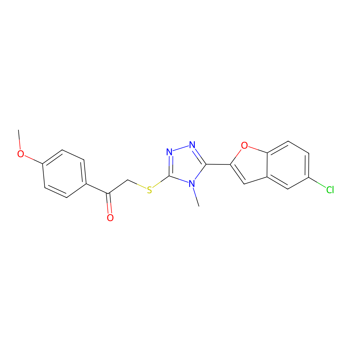 2-[[5-(5-Chloro-1-benzofuran-2-yl)-4-methyl-1,2,4-triazol-3-yl]sulfanyl]-1-(4-methoxyphenyl)ethanone molecular structure, CAS 824960-14-7