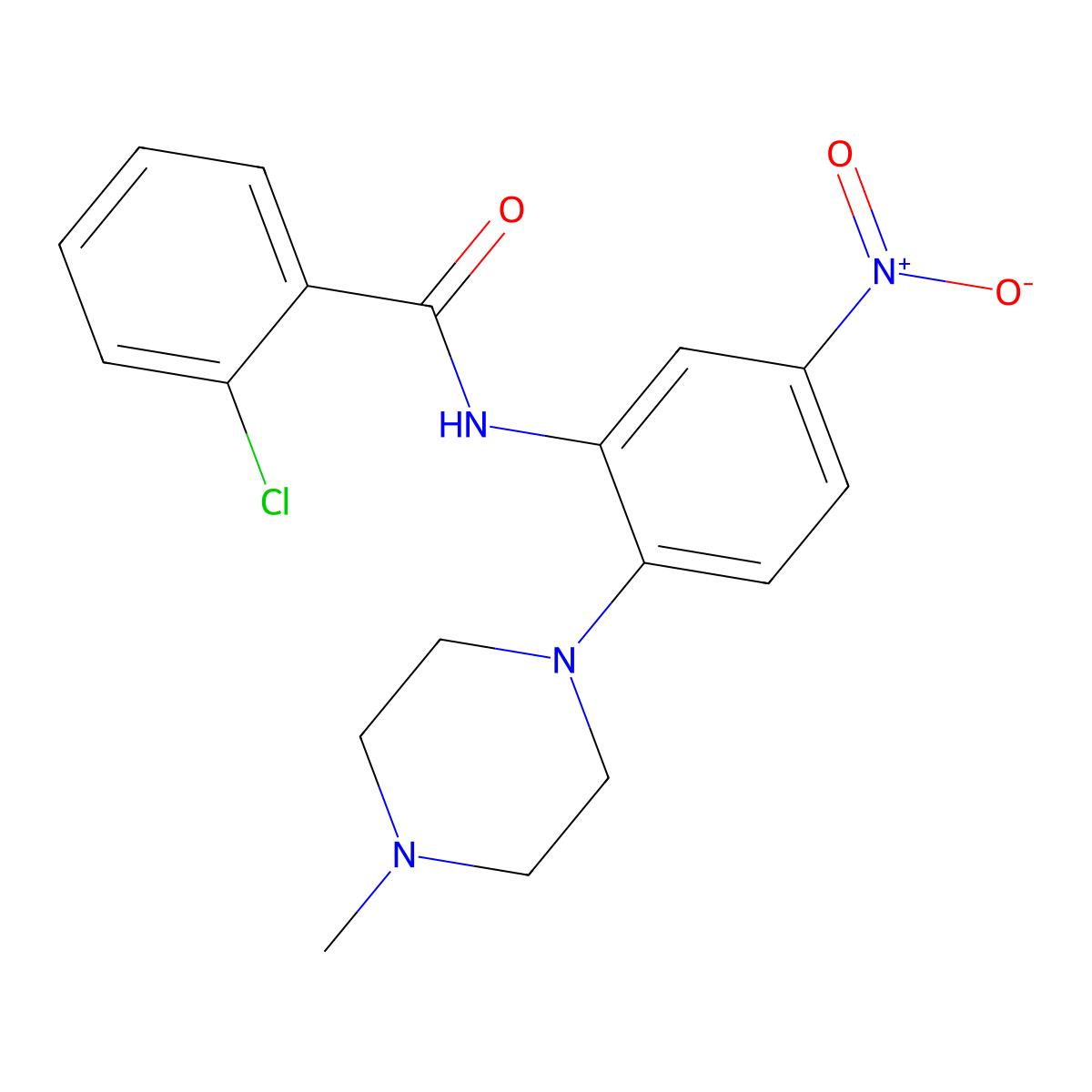 2-chloro-N-(2-(4-methylpiperazin-1-yl)-5-nitrophenyl)benzamide molecular structure, CAS 824960-50-1
