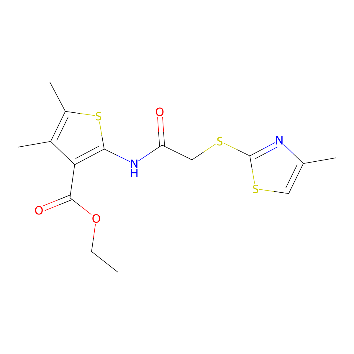 Ethyl 4,5-dimethyl-2-({[(4-methyl-1,3-thiazol-2-yl)sulfanyl]acetyl}amino)-3-thiophenecarboxylate molecular structure, CAS 824961-18-4