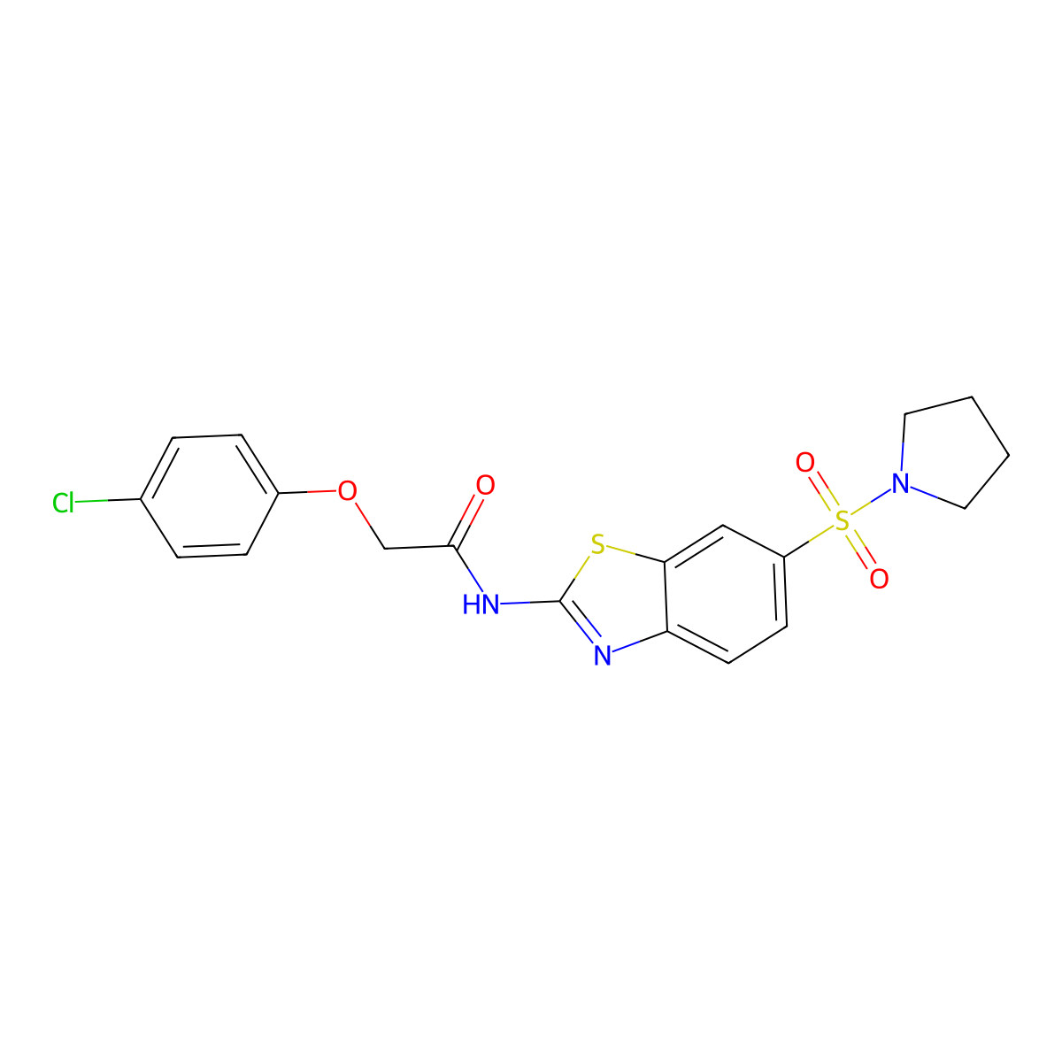 2-(4-chlorophenoxy)-N-[6-(pyrrolidinylsulfonyl)benzothiazol-2-yl]acetamide molecular structure, CAS 824961-27-5